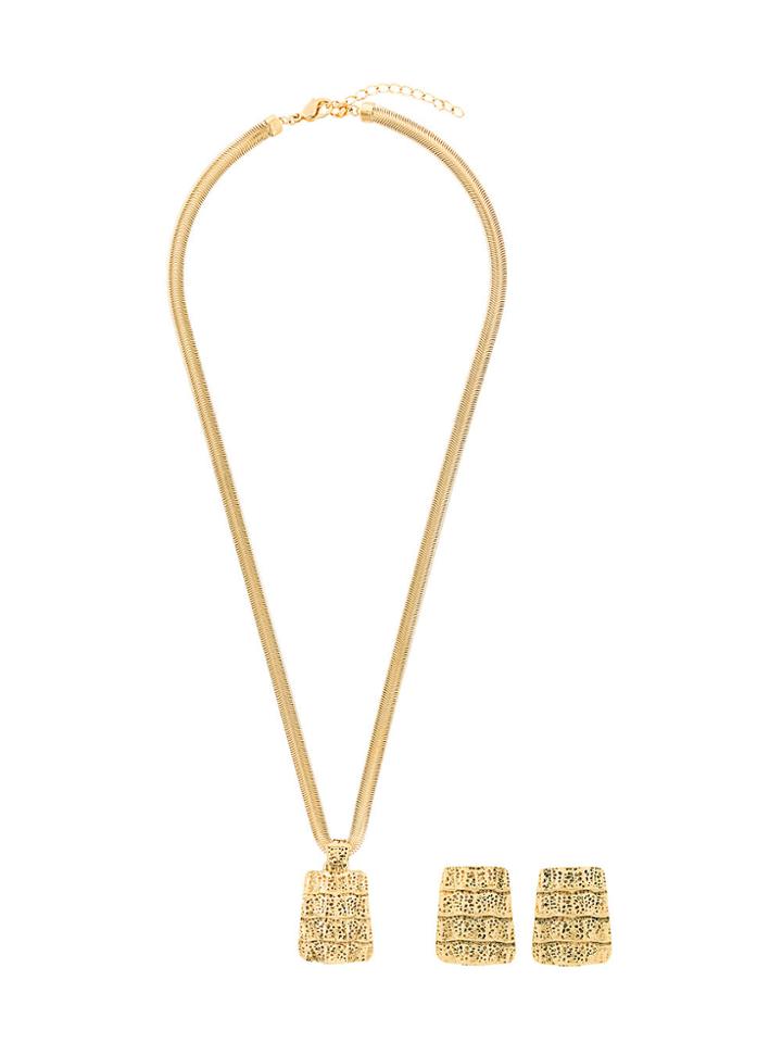 Yves Saint Laurent Vintage Textured Necklace & Earrings Set - Metallic