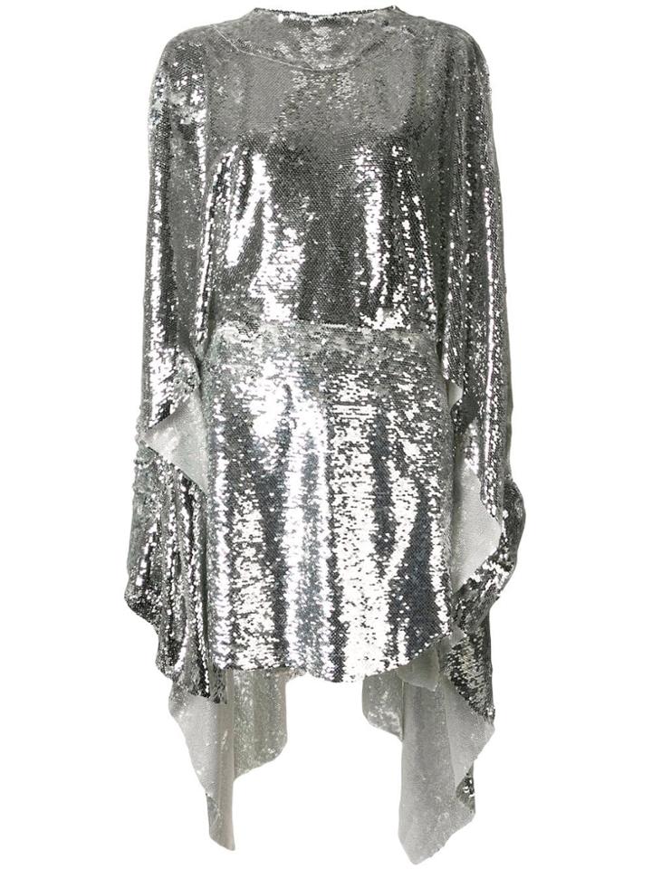 Paula Knorr Sequinned Party Dress With Cape - Silver