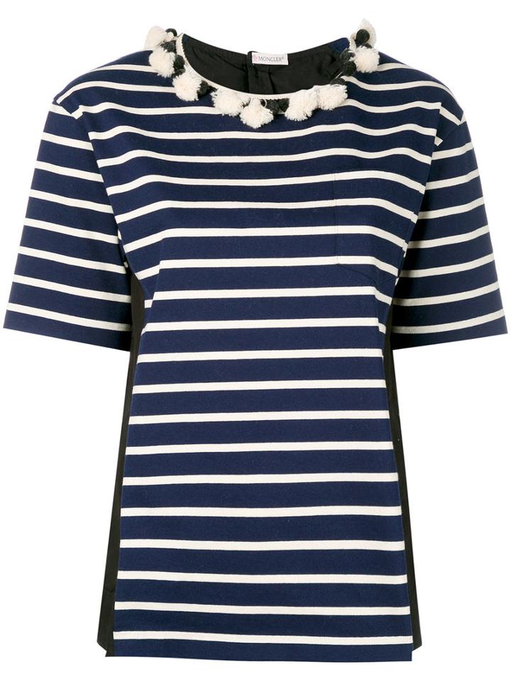Moncler - Striped Short Sleeve T-shirt - Women - Cotton - L, Blue, Cotton