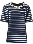 Moncler - Striped Short Sleeve T-shirt - Women - Cotton - L, Blue, Cotton
