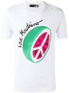 Love Moschino Watermelon Print T-shirt, Men's, Size: Small, White, Cotton/spandex/elastane