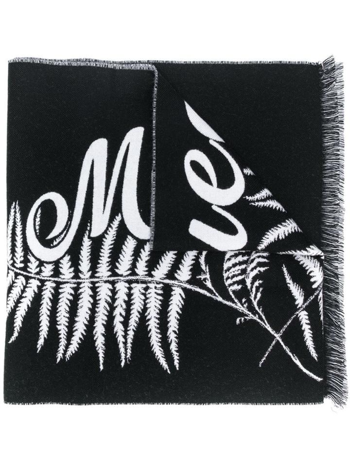 Alexander Mcqueen Oversize Fern Logo Scarf - Black