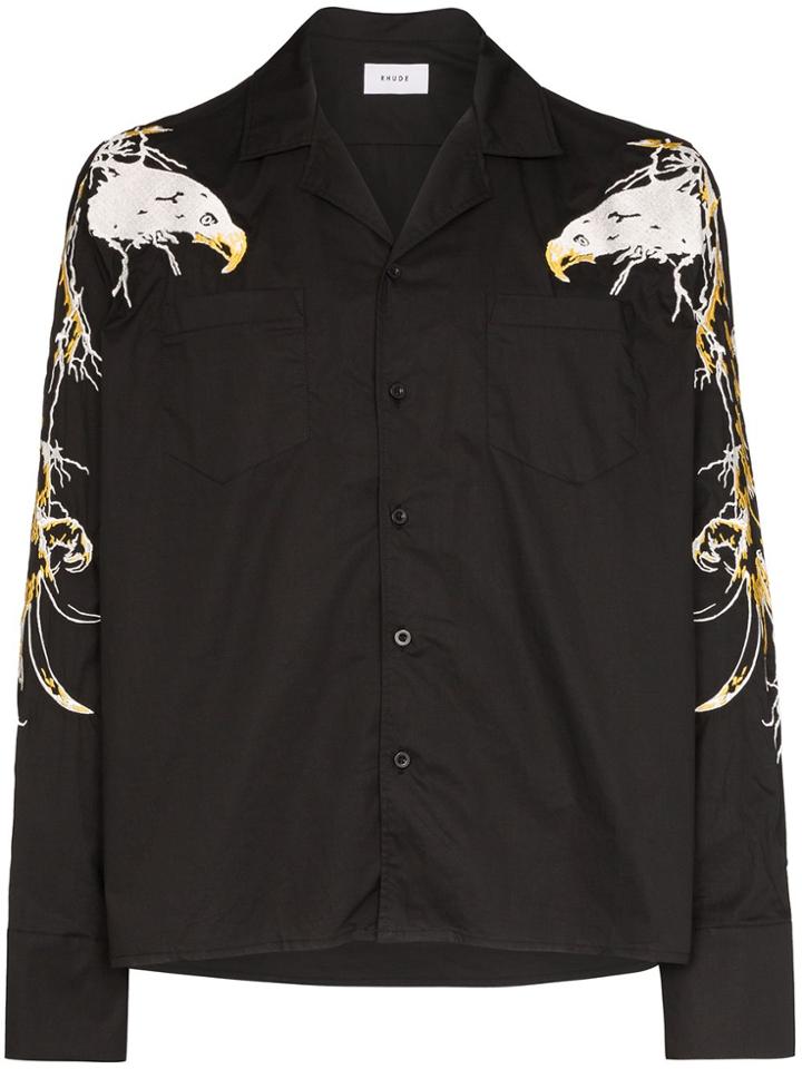 Rhude Eagle Embroidered Boxy-fit Shirt - Black