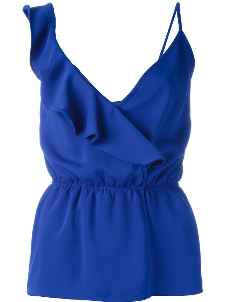 P.a.r.o.s.h. Ruffle Wrap Top With Waistband Detail, Women's, Size: Medium, Blue, Polyester