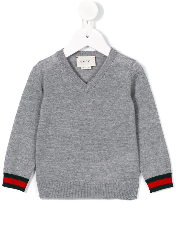 Gucci Kids - Web V-neck Jumper - Kids - Wool - 24-36 Mth, Grey