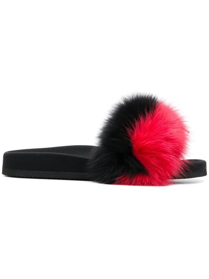 Joshua Sanders Fur Detail Slide Sandals - Black