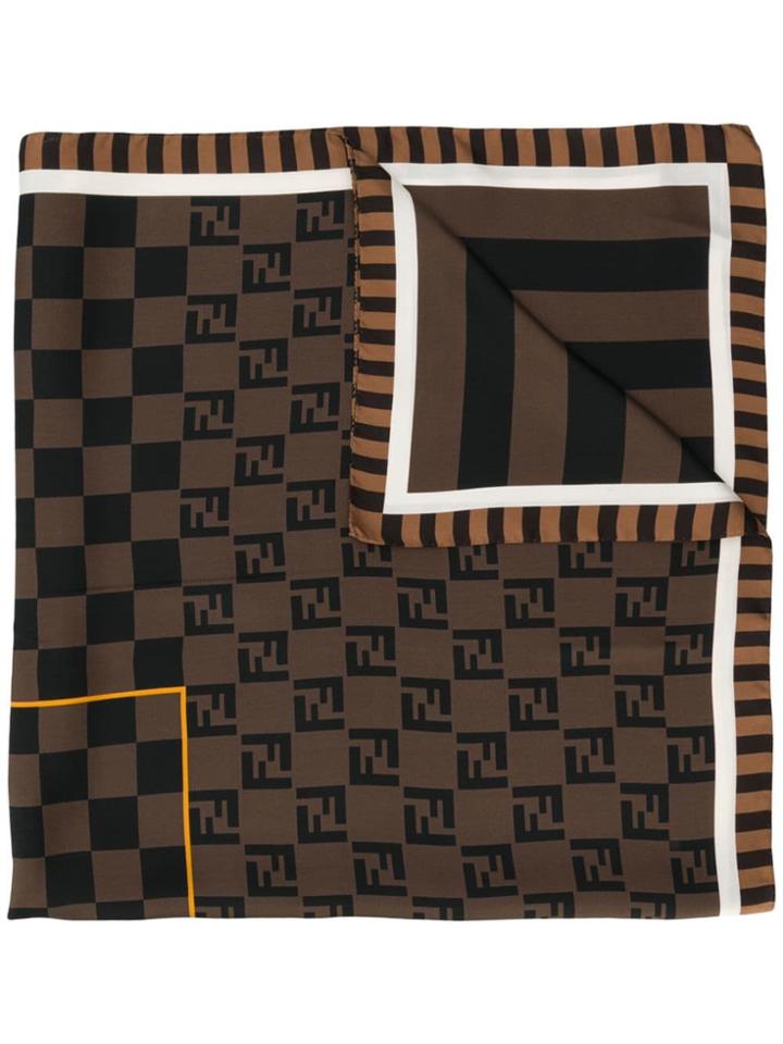 Fendi Printed Ff Logo Scarf - Brown