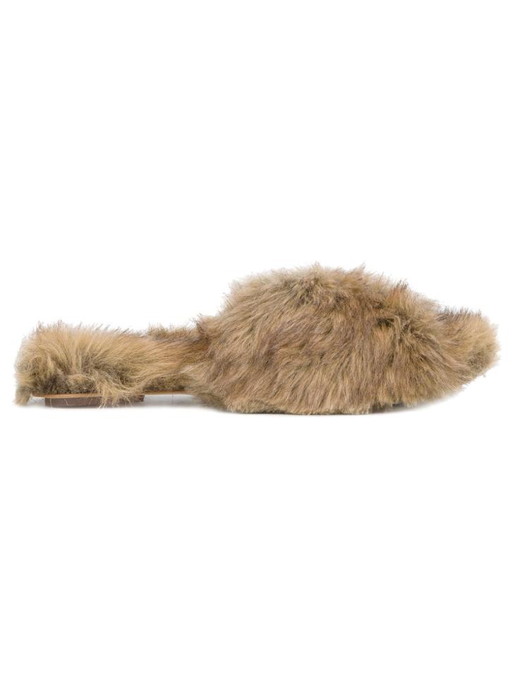 Simone Rocha Faux Fur Flat Sandals - Nude & Neutrals