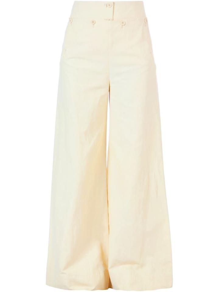 Stella Mccartney Wide Buttoned Flap Trousers, Women's, Size: 40, Yellow/orange, Cotton/polyamide