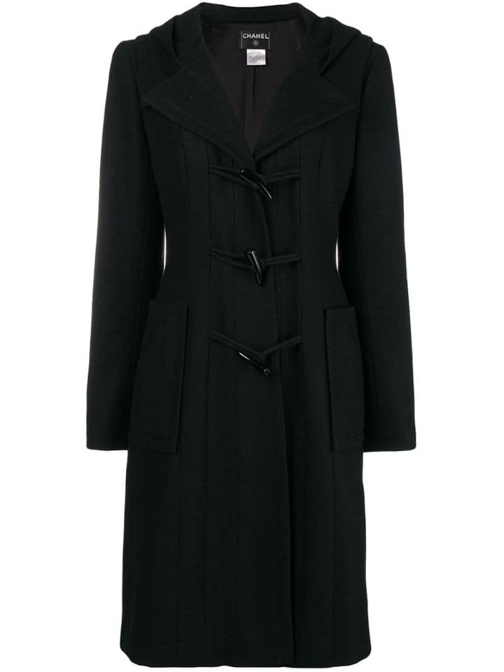 Chanel Pre-owned Hooded Toggle Fastening Coat - Black