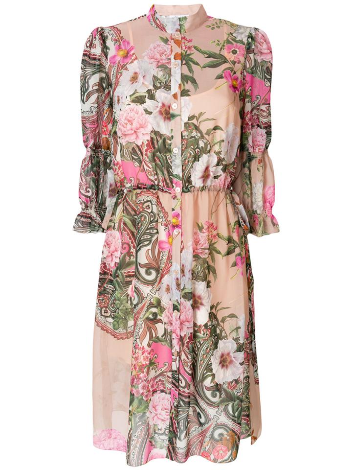 Blugirl Floral Print Shirt Dress - Pink & Purple
