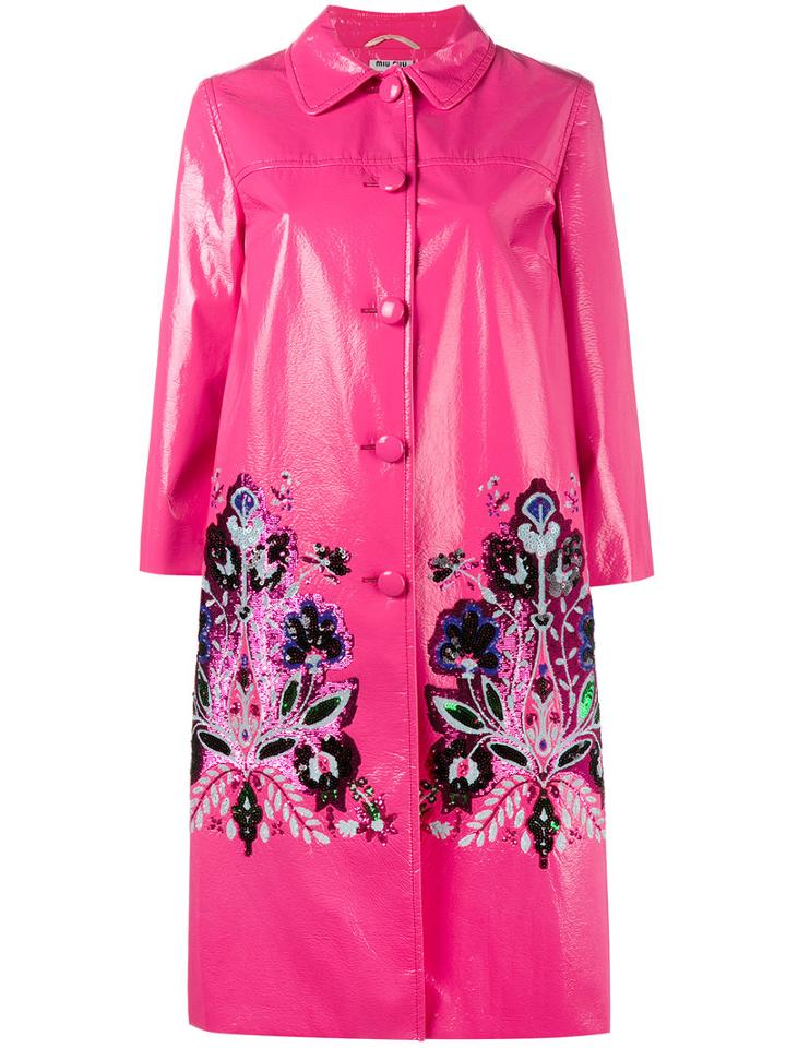 Miu Miu Sequin Embellished Coat, Women's, Size: 42, Pink/purple, Polyester/viscose/resin