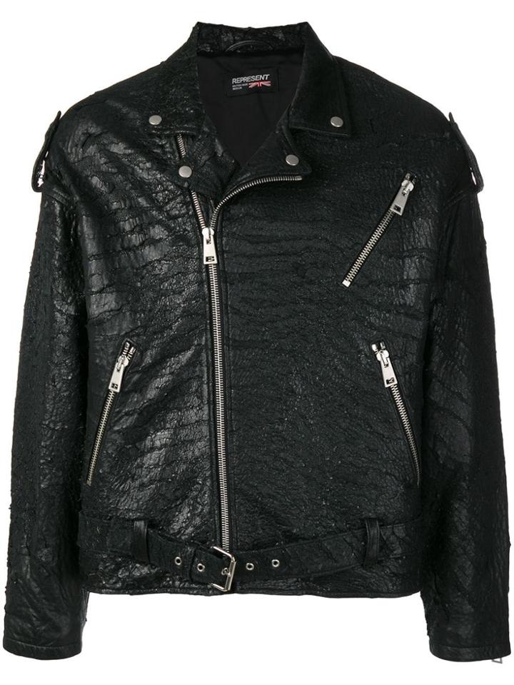 Represent Textured Moto Jacket - Black