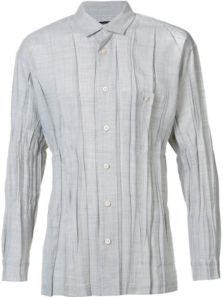 Issey Miyake Men Pleated Shirt, Size: 4, Grey, Polyester/wool