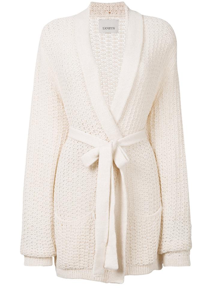 Laneus Belted Cardigan - White