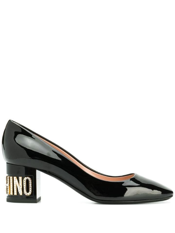 Moschino Embellished Logo Heel Pumps - Black