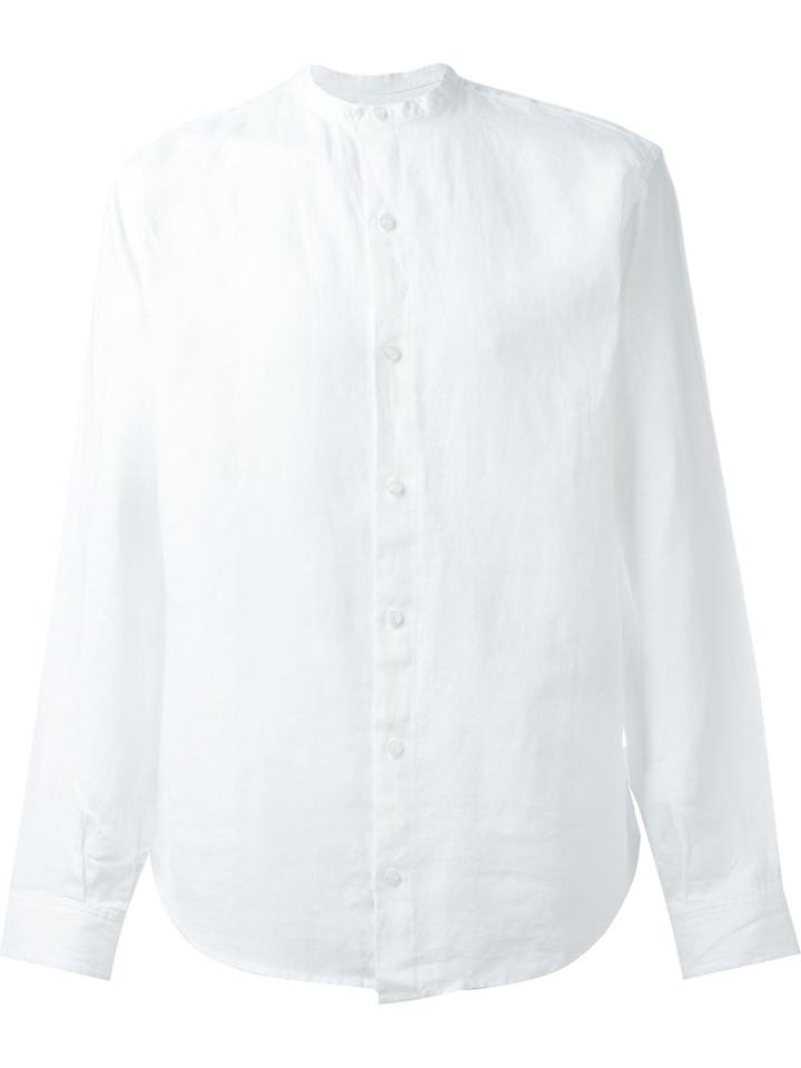 Armani Jeans Mandarin Collar Shirt, Men's, Size: Small, White, Linen/flax