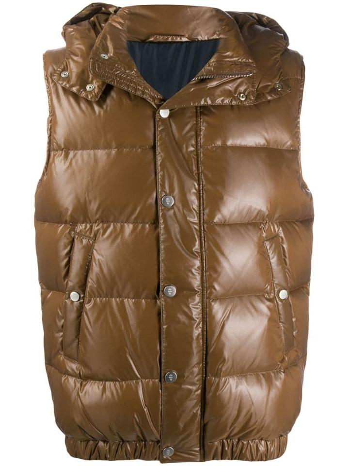 Eleventy Padded Zip-up Gilet - Brown