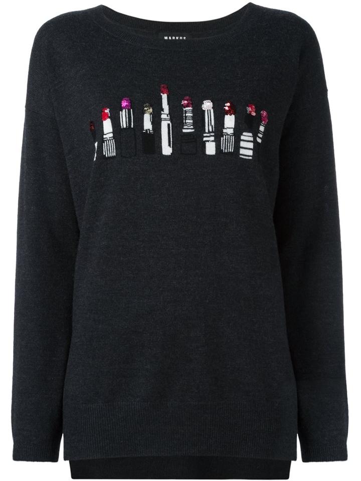 Markus Lupfer Lipstick Intarsia Jumper, Women's, Size: Small, Grey, Merino