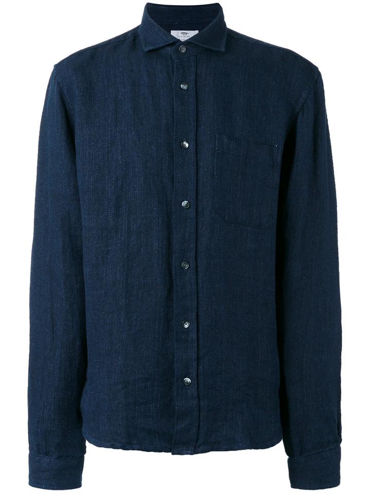 Inis Meáin Cutaway Collar Shirt, Men's, Size: Medium, Blue, Linen/flax