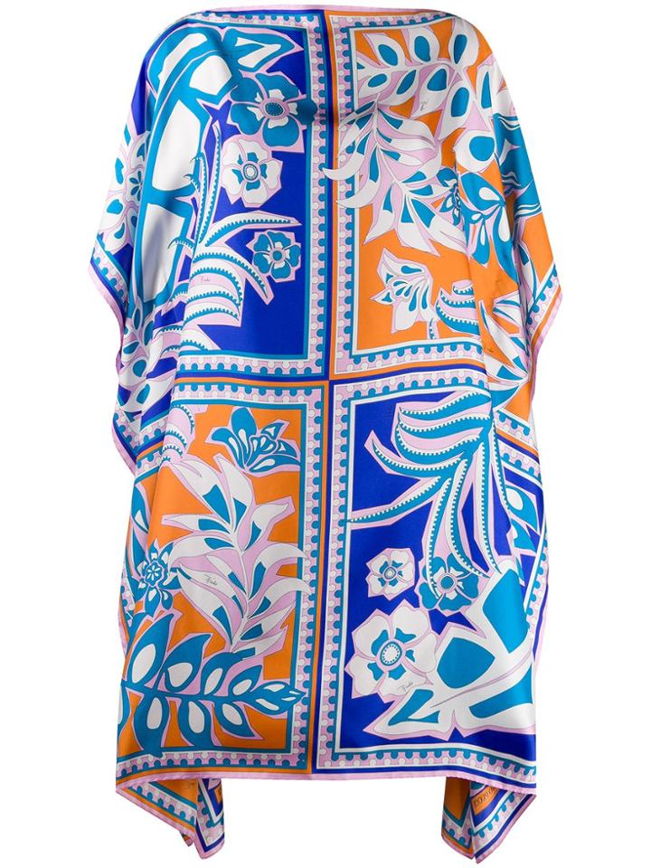 Emilio Pucci Floral Print Silk Kaftan - Blue