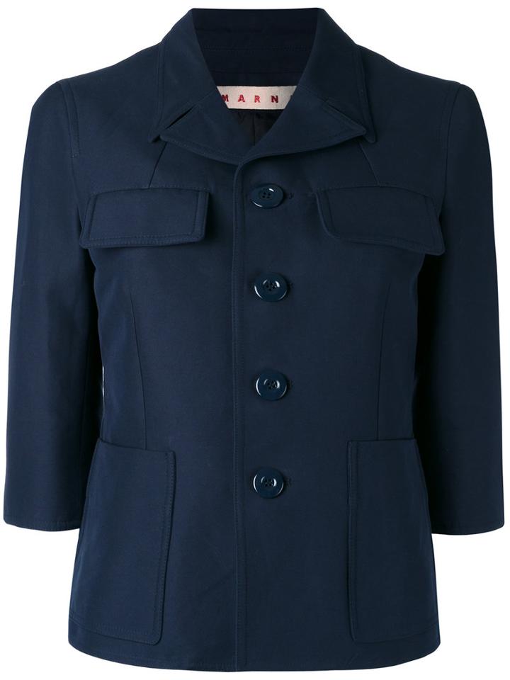 Marni - Single Breasted Jacket - Women - Silk/cotton - 42, Blue, Silk/cotton