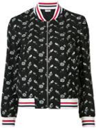 Thom Browne Printed Bomber Jacket, Women's, Size: 42, Black, Linen/flax/acetate