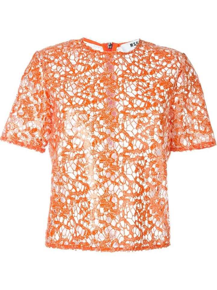 Msgm Sequinned Lace Boxy Top, Women's, Size: 42, Yellow/orange, Polyester