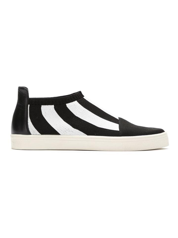 Gloria Coelho Striped Slip On Sneakers - Black