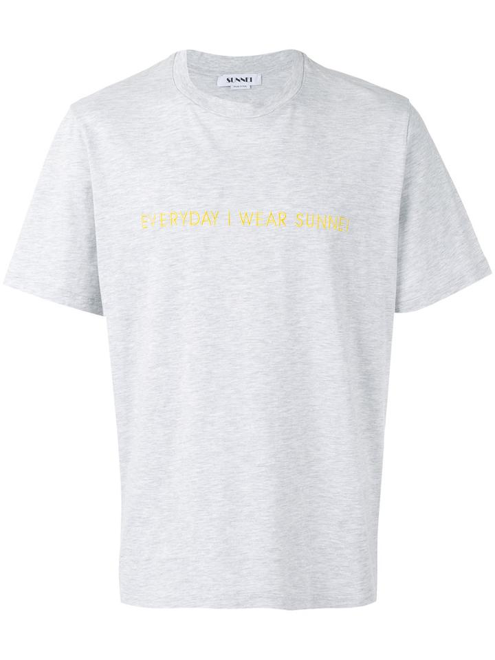 Sunnei Embroidered Slogan T-shirt, Men's, Size: Medium, Grey, Cotton