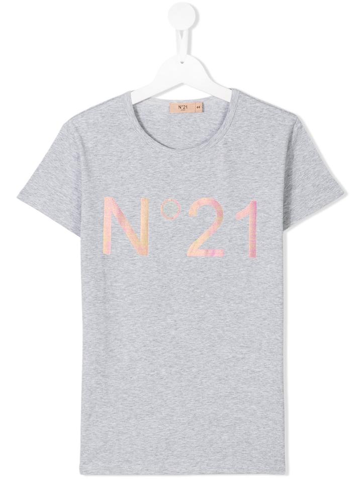 No21 Kids Logo Print T-shirt, Girl's, Size: 14 Yrs, Grey