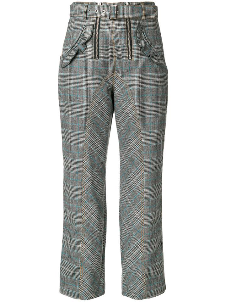Self-portrait Checked Cropped Trousers - Grey