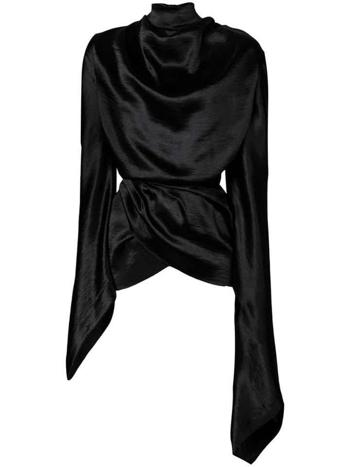 Christopher Kane Crinkle Satin Drape Top - Black
