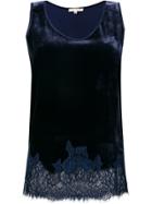 Gold Hawk Velvet Lace Trim Cami Top - Blue