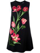 Dolce & Gabbana Embroidered Tulip Shift Dress, Women's, Size: 40, Black, Silk/polyester/spandex/elastane/virgin Wool