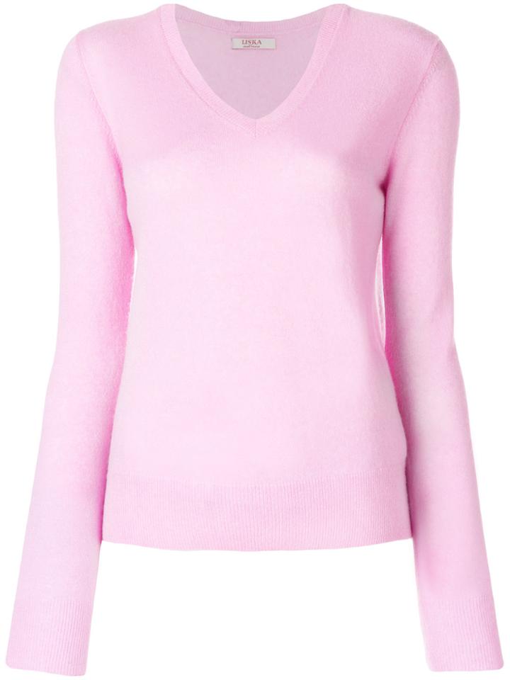 Liska Classic V-neck Jumper - Pink & Purple
