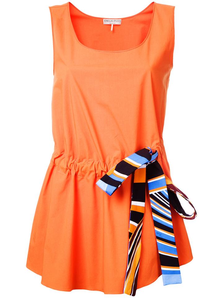 Emilio Pucci Bow Detail Tank Top, Women's, Size: 38, Yellow/orange, Cotton/spandex/elastane