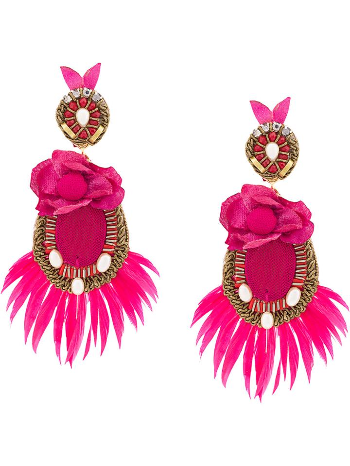 Ranjana Khan Feathered Earrings - Pink & Purple