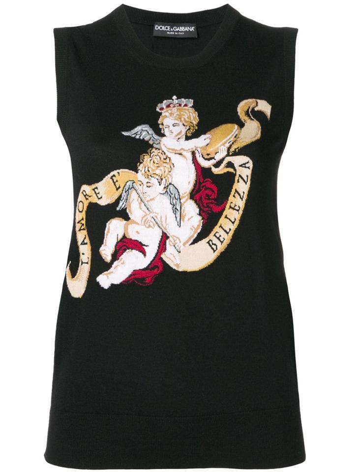 Dolce & Gabbana Angels Intarsia Knitted Top - Black
