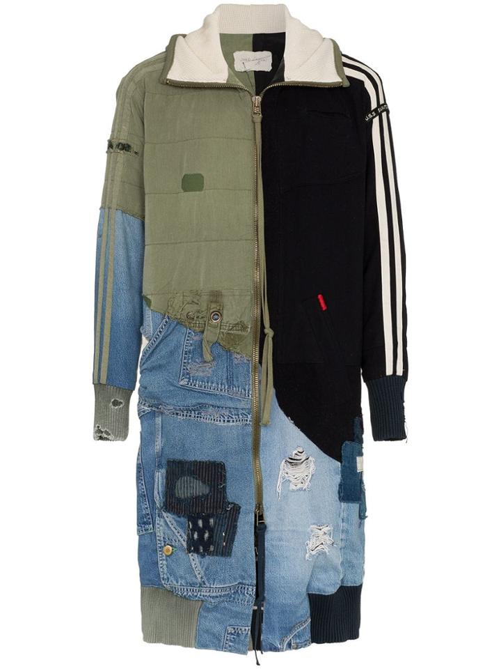 Greg Lauren Patchwork Hooded Cotton Wool Blend Coat - Multicoloured