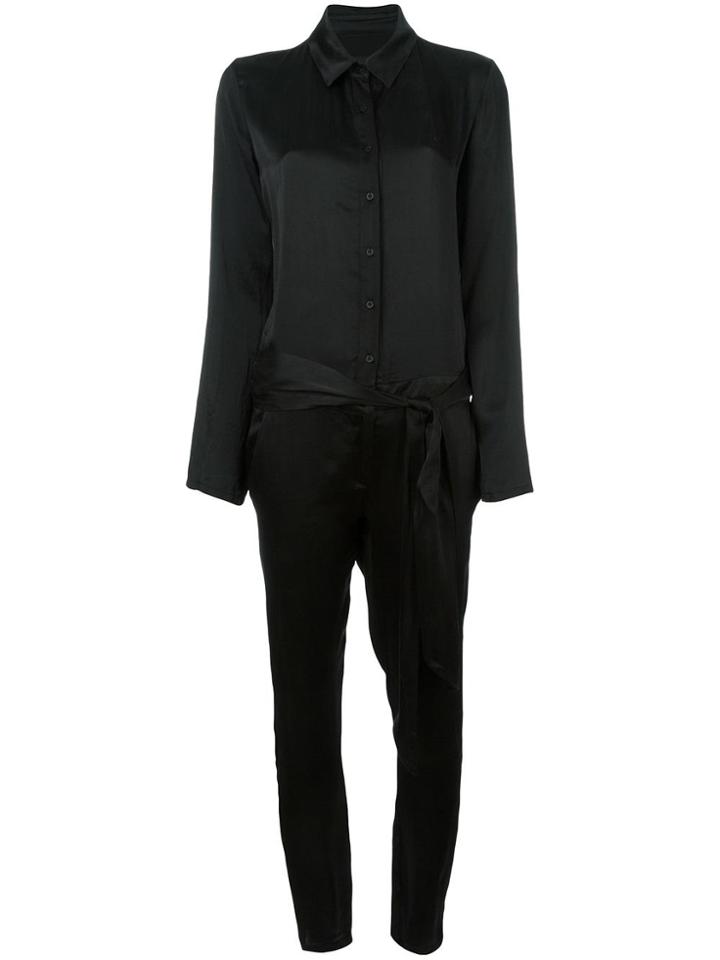 Rta Collared Long Sleeve Jumpsuit - Black