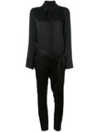 Rta Collared Long Sleeve Jumpsuit - Black
