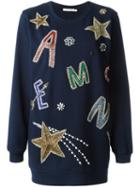 Amen Beaded Embroidered Oversize Sweatshirt, Women's, Size: 40, Blue, Cotton/polyester