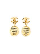 Chanel Vintage Logo Pendant Earrings, Women's, Yellow/orange