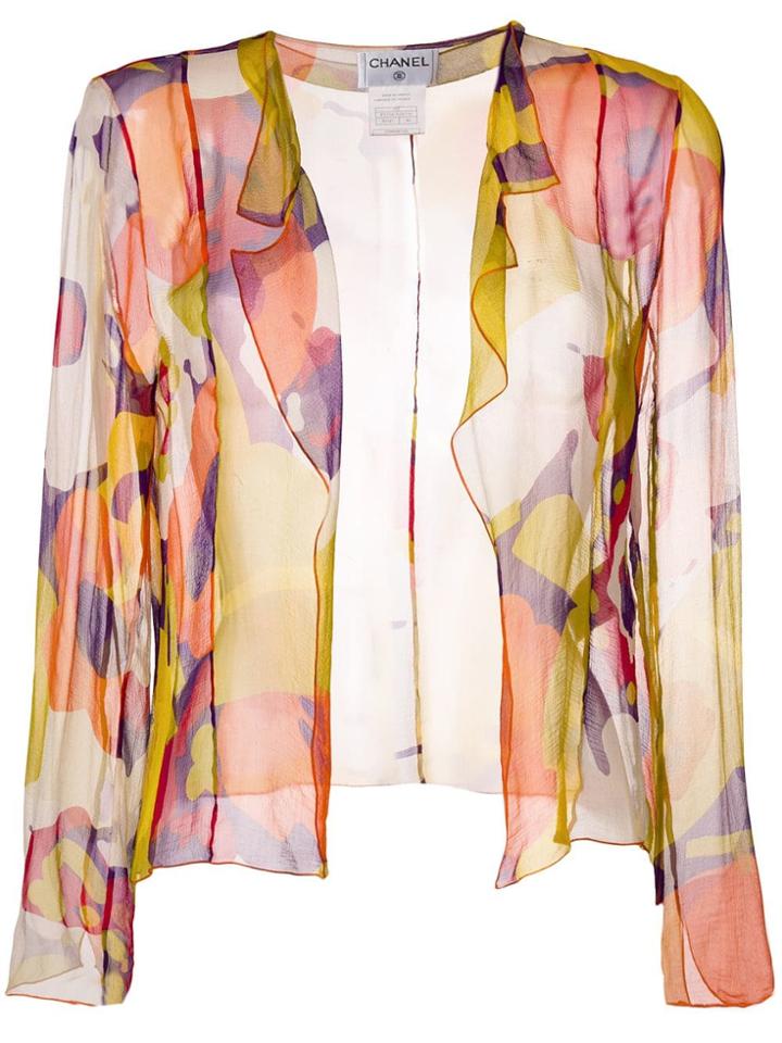 Chanel Vintage Abstract Print Sheer Blouse - Yellow & Orange