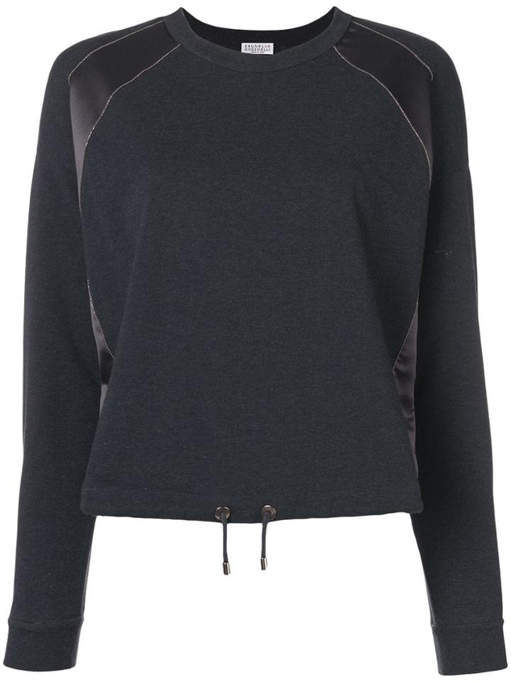 Brunello Cucinelli Jersey Sweater With Satin Panel - Grey