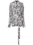 Proenza Schouler Zebra Print Exaggerated Epaulet Long Sleeve Wrap Top