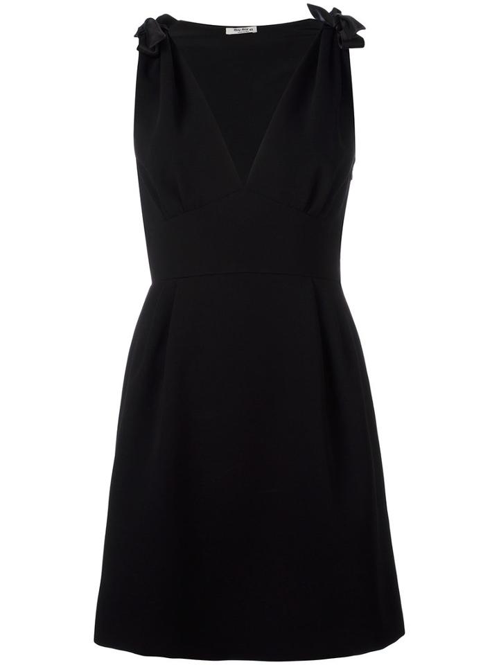 Miu Miu V-neck Dress, Women's, Size: 42, Black, Silk/polyester/triacetate