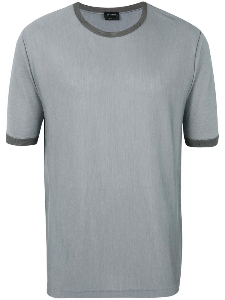 Jil Sander Contrast Crew Neck T-shirt, Men's, Size: 52, Grey, Silk/virgin Wool