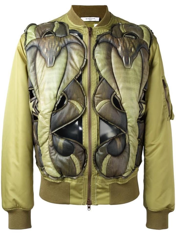 Givenchy Cobra Embossed Bomber Jacket, Men's, Size: 48, Green, Polyamide/cotton/polyester